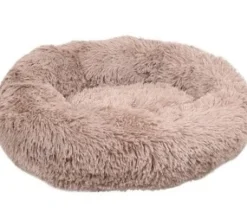Cushion Krems fluffy rund hundeseng small lysebrun