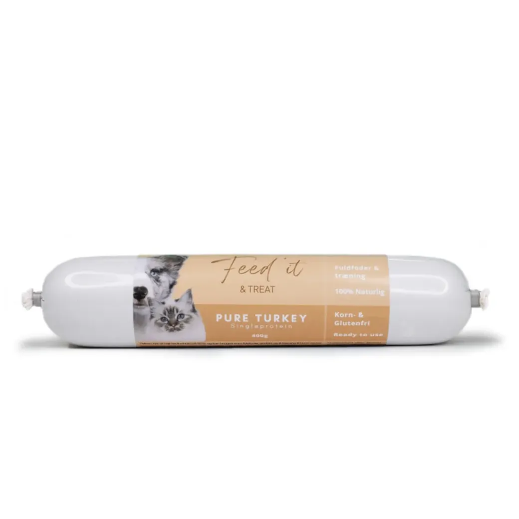 Feedit & Treat Pure Turkey 400 g - naturlig kalkunskærepølse til hund og kat