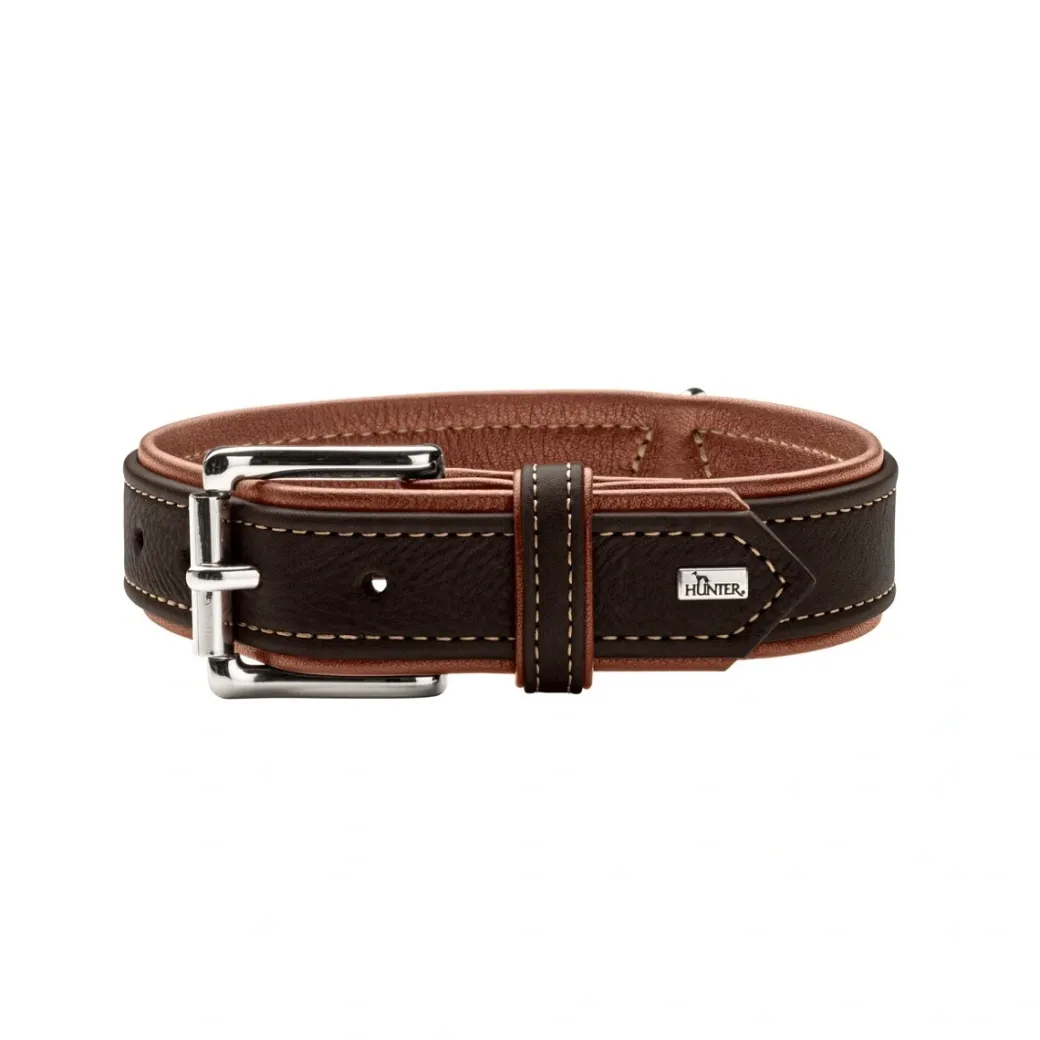 Hunter Hundehalsbånd læder Canada Elg Str.40 Sort/Cognac - 29-35 cm