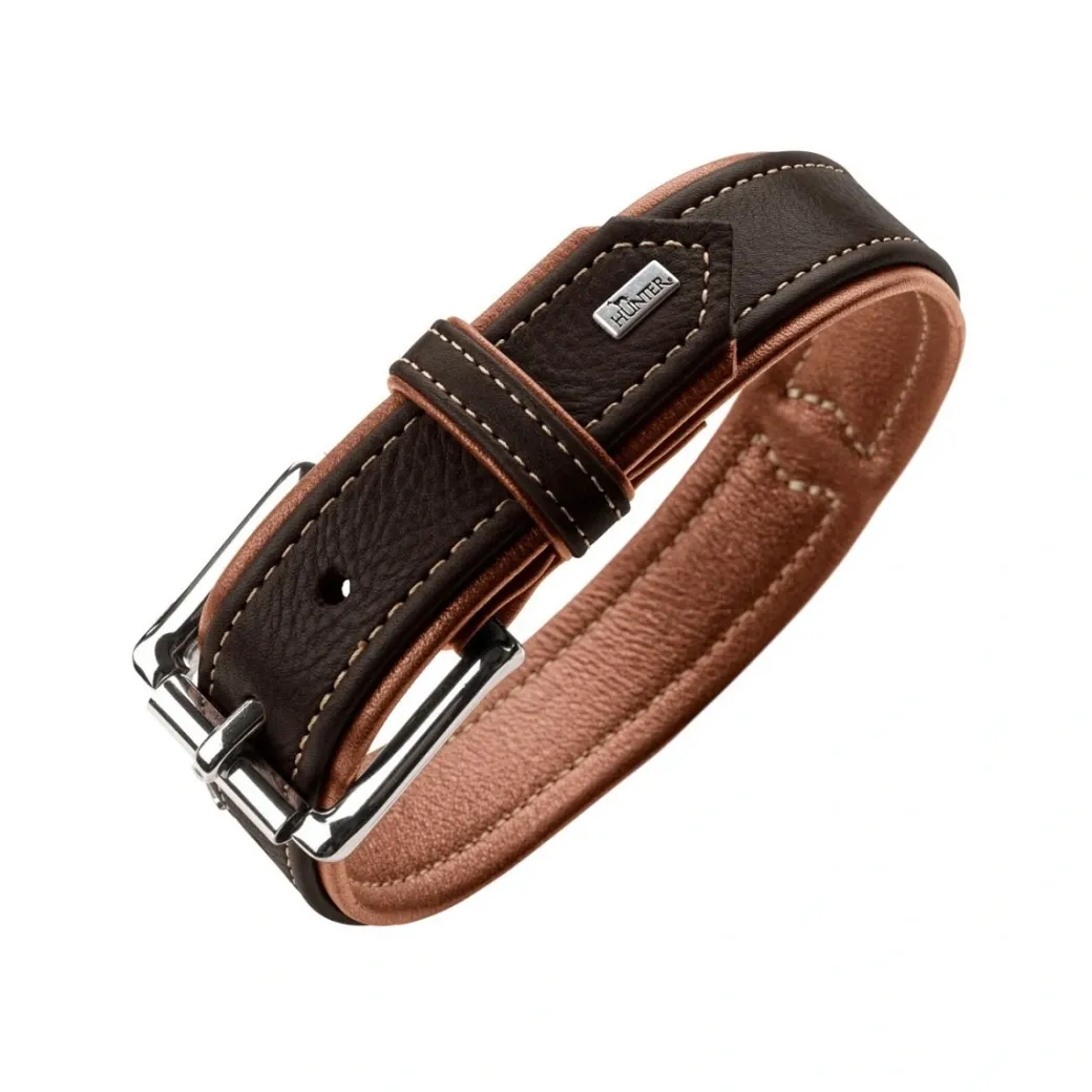 Hunter Hundehalsbånd læder Canada Elg Str.40 Sort/Cognac - 29-35 cm