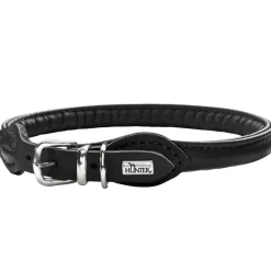 Hunter rundsyet hundehalsbånd okselæder 45/8 sort 45 cm - justering 38-42 cm