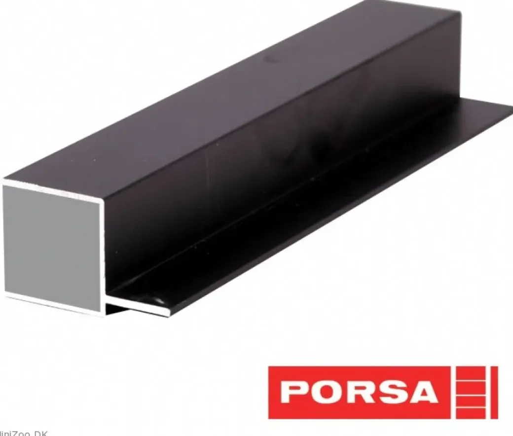 Porsa sort aluprofil firkantet med flig 130 cm.