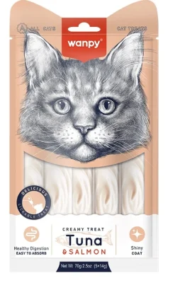 Wanpy Kat Cremet Slikbar Godbid med Tun og Laks