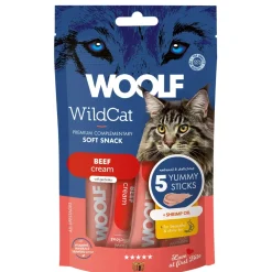 Woolf Wildcat Cream 5 stk - Lækker cremet snack med oksekød og rejeolie til katte